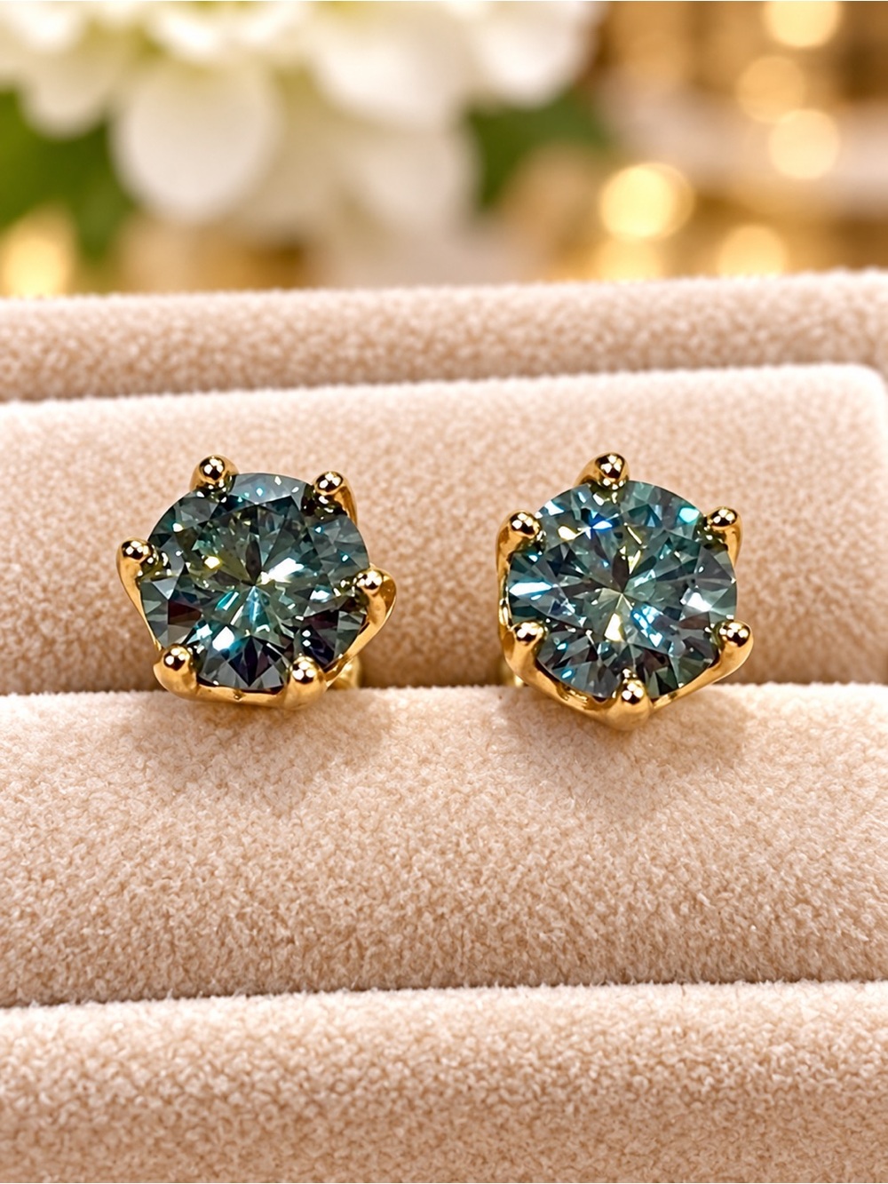 NEW 1 TCW (.5 ea) Blue-Green Moissanite Post Earrings | 14k Plated S925 Silver